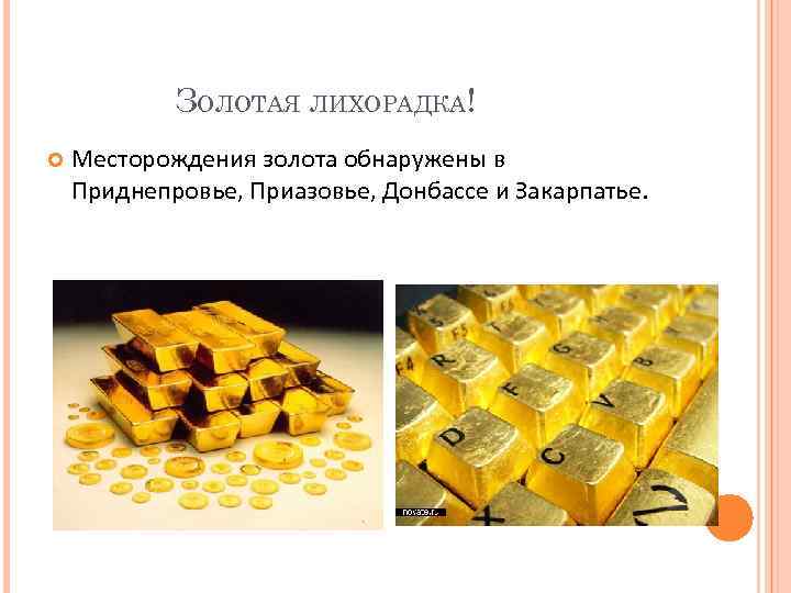 ЗОЛОТАЯ ЛИХОРАДКА! Месторождения золота обнаружены в Приднепровье, Приазовье, Донбассе и Закарпатье. 