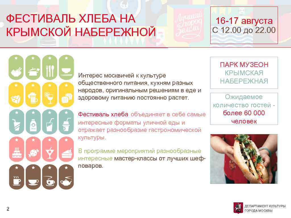 ФЕСТИВАЛЬ ХЛЕБА НА КРЫМСКОЙ НАБЕРЕЖНОЙ Интерес москвичей к культуре общественного питания, кухням разных народов,