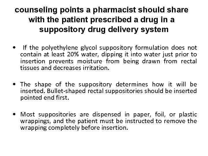 counseling points a pharmacist should share with the patient prescribed a drug in a