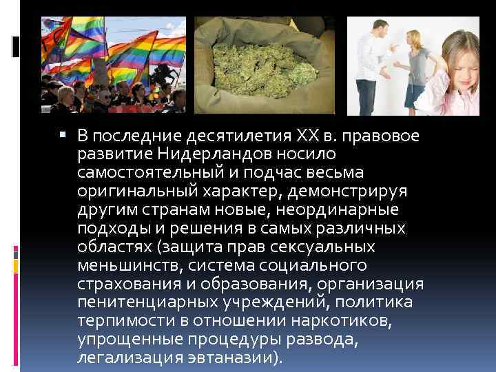  В последние десятилетия ХХ в. правовое развитие Нидерландов носило самостоятельный и подчас весьма