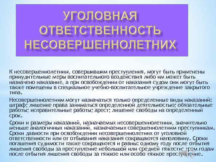 К несовершеннолетним, совершившим преступления, могут быть применены принудительные меры воспитательного воздействия либо им может