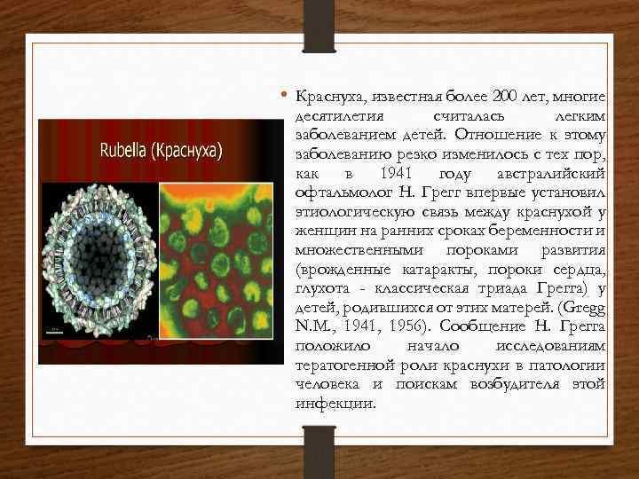  • Краснуха, известная более 200 лет, многие десятилетия считалась легким заболеванием детей. Отношение