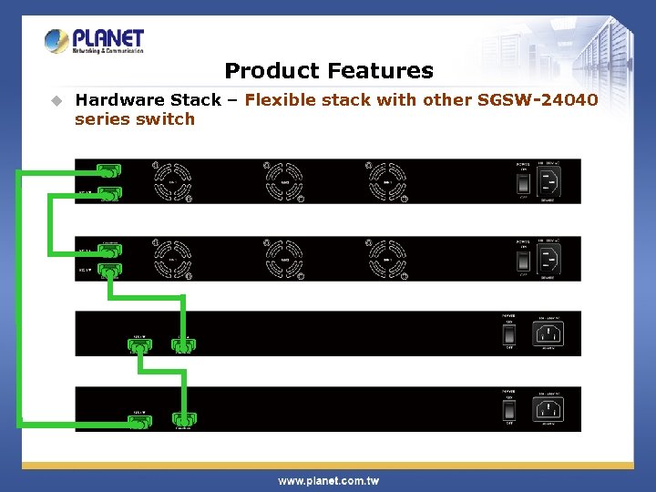 Product Features u Hardware Stack – Flexible stack with other SGSW-24040 series switch 