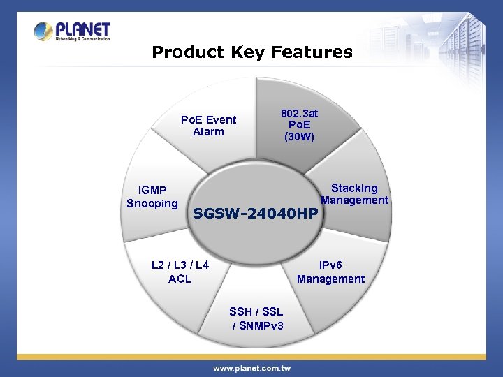 Product Key Features Po. E Event Alarm IGMP Snooping 802. 3 at Po. E