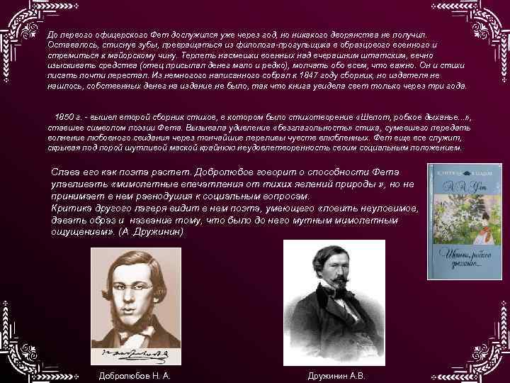 До первого офицерского Фет дослужился уже через год, но никакого дворянства не получил. Оставалось,