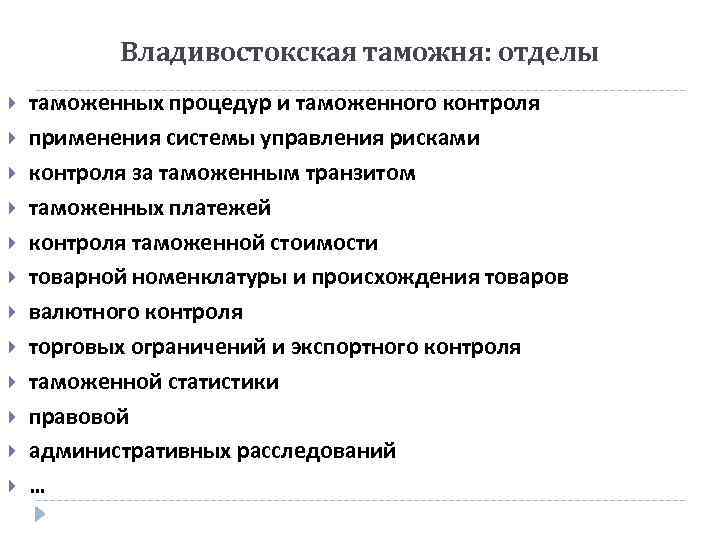Владивостокская таможня: отделы таможенных процедур и таможенного контроля применения системы управления рисками контроля за