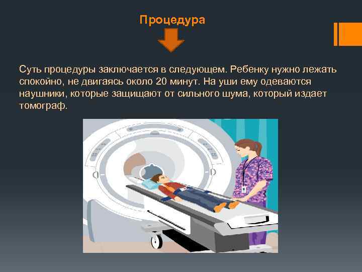 Процедура Суть процедуры заключается в следующем. Ребенку нужно лежать спокойно, не двигаясь около 20