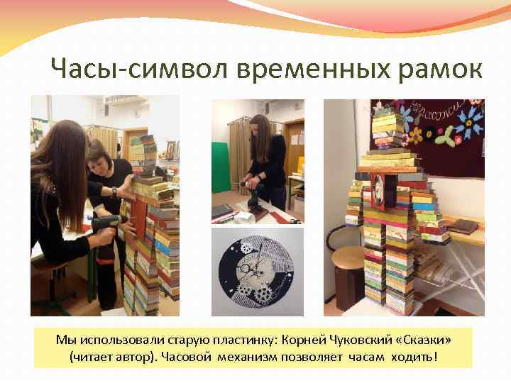 Часы-символ временных рамок Мы использовали старую пластинку: Корней Чуковский «Сказки» (читает автор). Часовой механизм