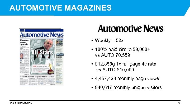 AUTOMOTIVE MAGAZINES • Weekly – 52 x • 100% paid circ to 58, 000+