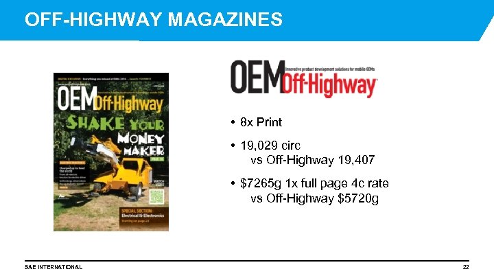 OFF-HIGHWAY MAGAZINES • 8 x Print • 19, 029 circ vs Off-Highway 19, 407