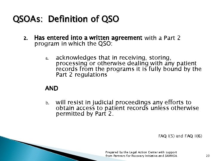 QSOAs: Definition of QSO 2. Has entered into a written agreement with a Part