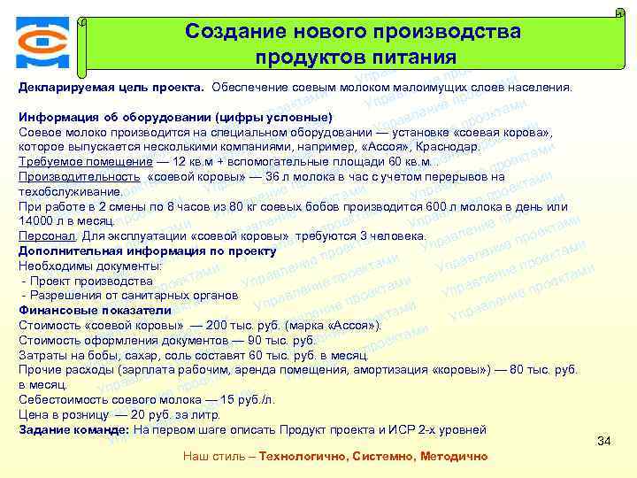 Создание нового производства ми екта о е пр продуктов питания ектами и лен Консалтинговая