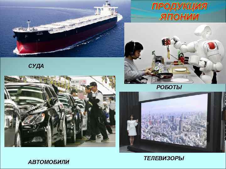 ПРОДУКЦИЯ ЯПОНИИ СУДА РОБОТЫ АВТОМОБИЛИ ТЕЛЕВИЗОРЫ 