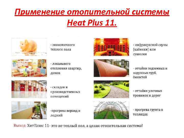 Применение отопительной системы Heat Plus 11. 