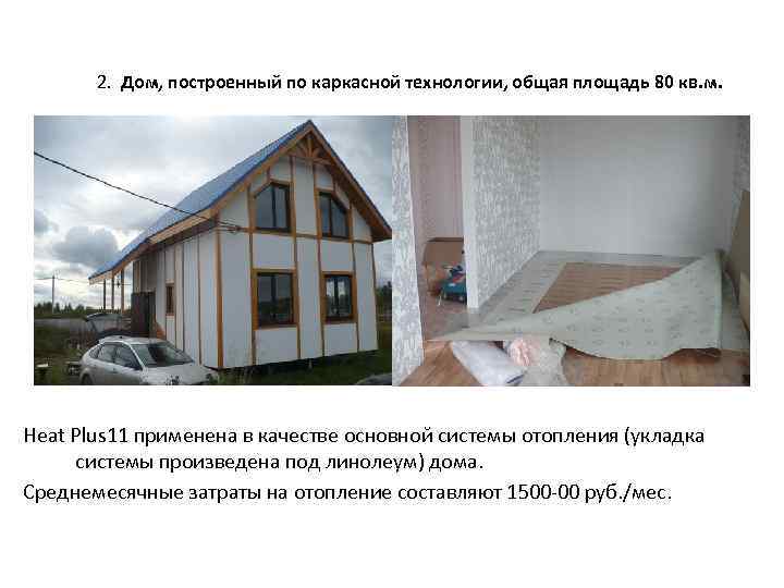 2. Дом, построенный по каркасной технологии, общая площадь 80 кв. м. Heat Plus 11