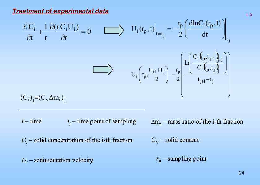 Treatment of experimental data t – time tj – time point of sampling Ci