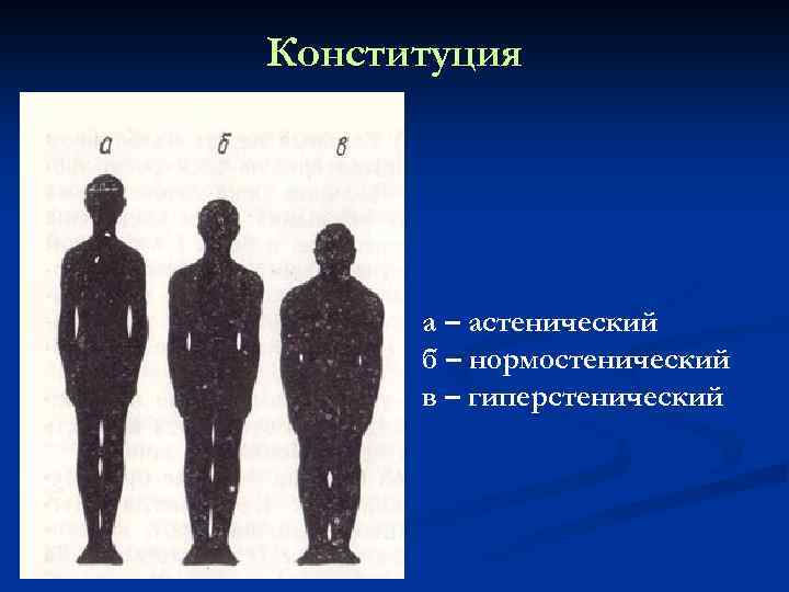 Конституция а – астенический б – нормостенический в – гиперстенический 