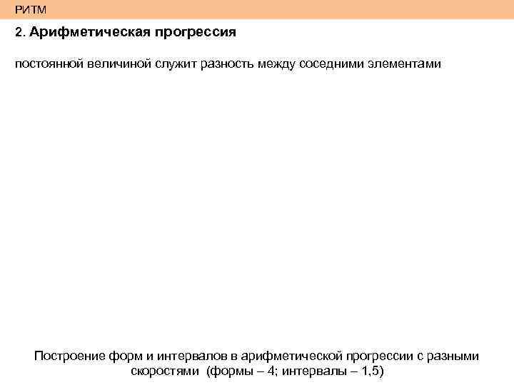 РИТМ 2. Арифметическая прогрессия постоянной величиной служит разность между соседними элементами Построение форм и