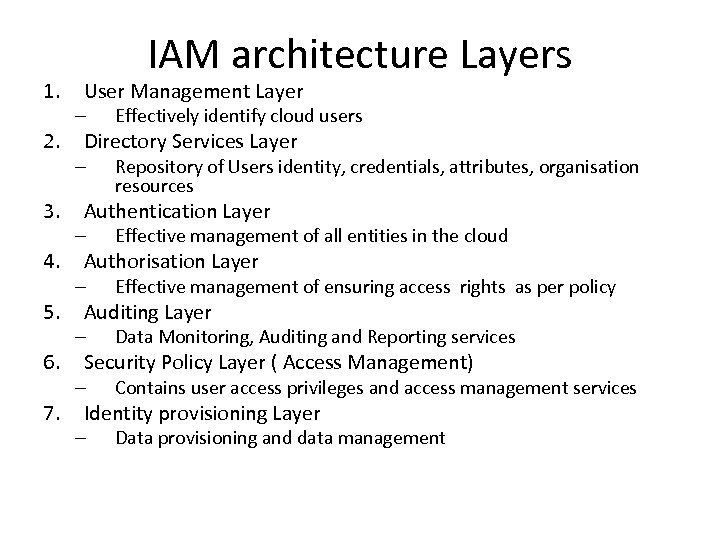 1. 2. 3. 4. 5. 6. 7. IAM architecture Layers User Management Layer –