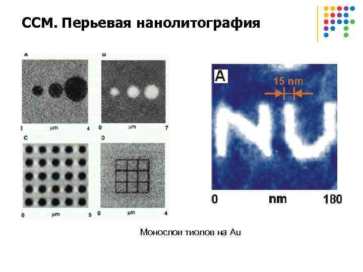 ССМ. Перьевая нанолитография Монослои тиолов на Au 