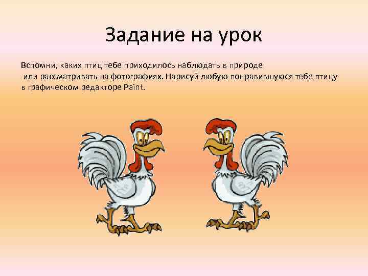 Задание на урок Вспомни, каких птиц тебе приходилось наблюдать в природе или рассматривать на