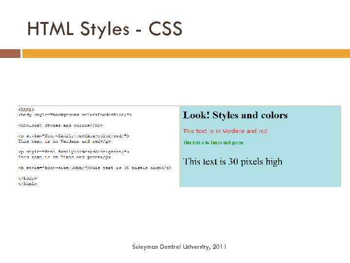 HTML Styles - CSS Suleyman Demirel University, 2011 