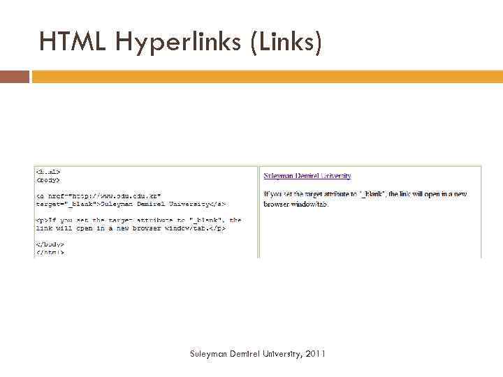 HTML Hyperlinks (Links) Suleyman Demirel University, 2011 