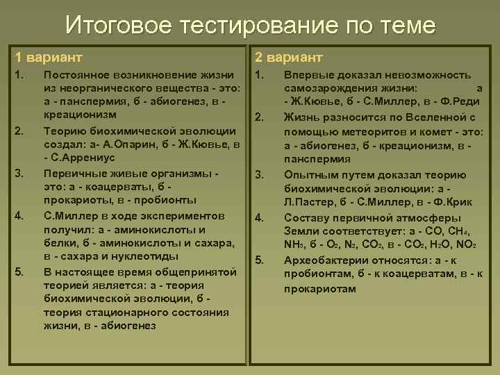 Итоговое тестирование по теме 1 вариант 2 вариант 1. 2. 3. 4. 5. Постоянное