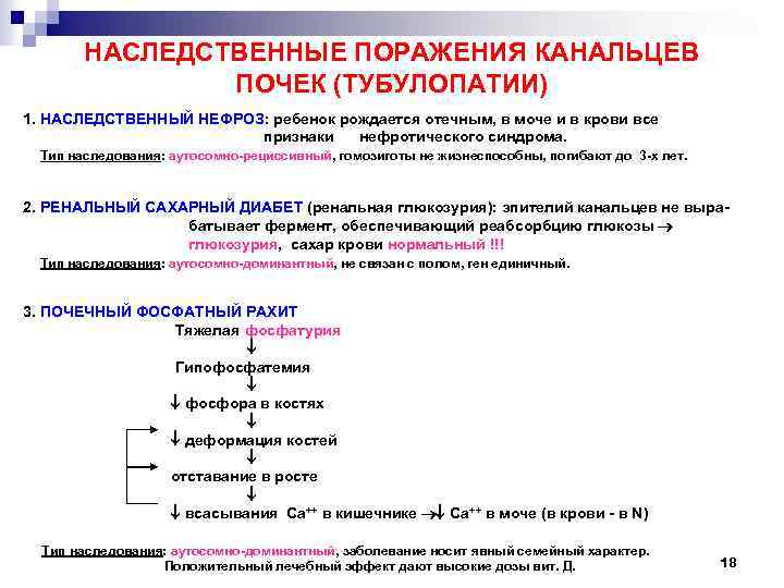 НАСЛЕДСТВЕННЫЕ ПОРАЖЕНИЯ КАНАЛЬЦЕВ ПОЧЕК (ТУБУЛОПАТИИ) 1. НАСЛЕДСТВЕННЫЙ НЕФРОЗ: ребенок рождается отечным, в моче и