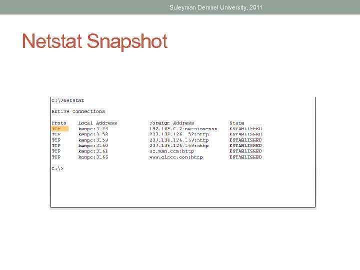 Suleyman Demirel University, 2011 Netstat Snapshot 