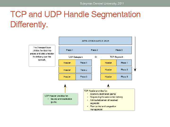 Suleyman Demirel University, 2011 TCP and UDP Handle Segmentation Differently. 