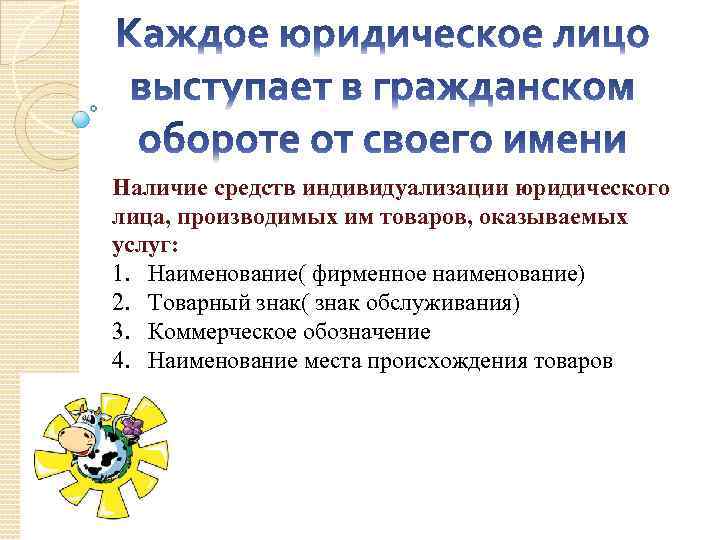 Наличие средств индивидуализации юридического лица, производимых им товаров, оказываемых услуг: 1. Наименование( фирменное наименование)