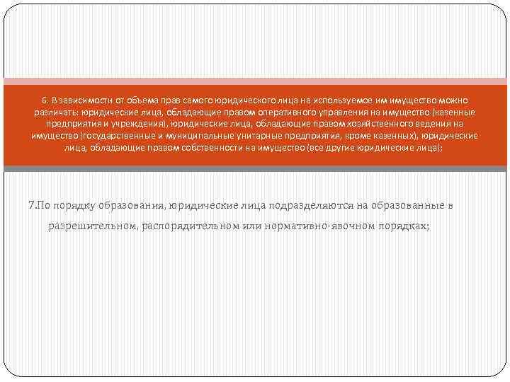 6. В зависимости от объема прав самого юридического лица на используемое им имущество можно