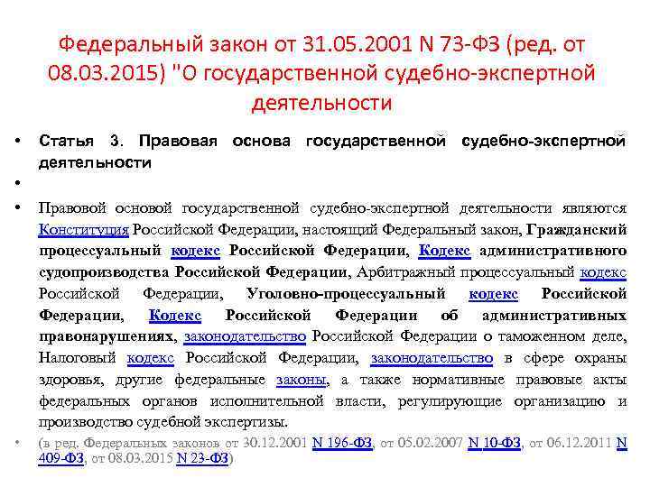 Федеральный закон от 31. 05. 2001 N 73 -ФЗ (ред. от 08. 03. 2015)