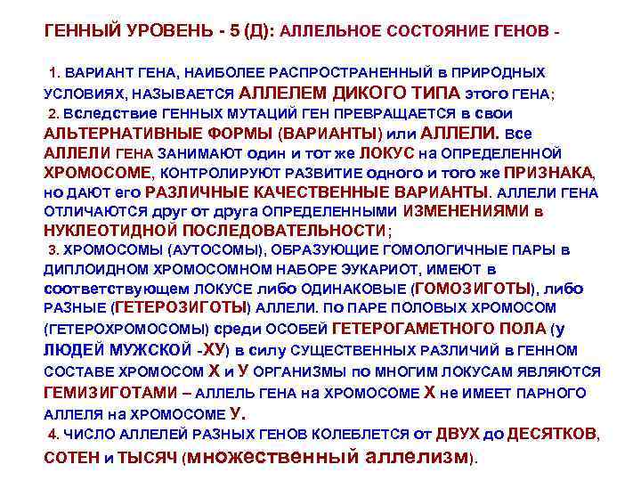 ГЕННЫЙ УРОВЕНЬ - 5 (Д): АЛЛЕЛЬНОЕ СОСТОЯНИЕ ГЕНОВ 1. ВАРИАНТ ГЕНА, НАИБОЛЕЕ РАСПРОСТРАНЕННЫЙ в