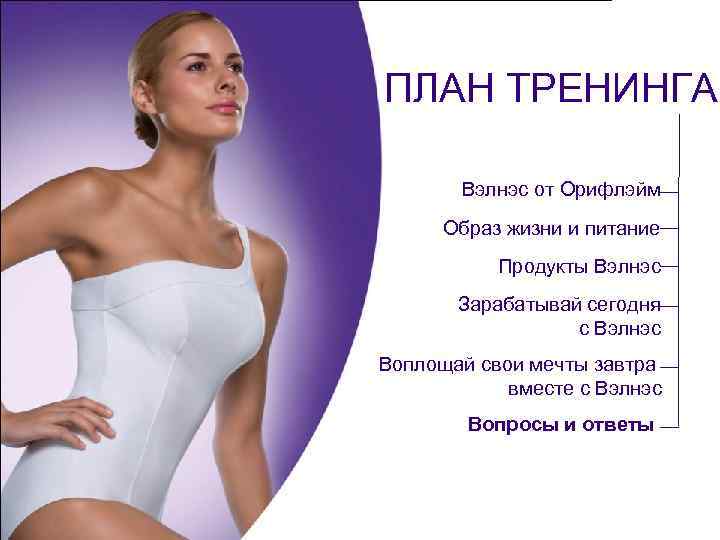 ПЛАН ТРЕНИНГА Вэлнэс от Орифлэйм Образ жизни и питание Продукты Вэлнэс Зарабатывай сегодня с