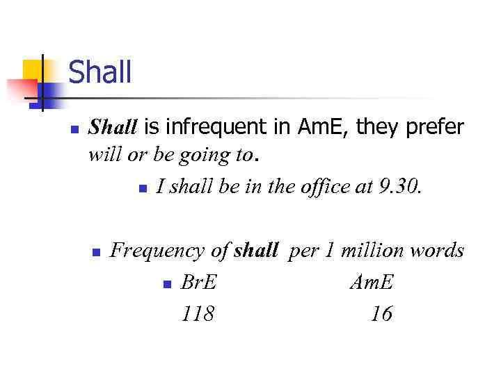 Shall n Shall is infrequent in Am. E, they prefer will or be going