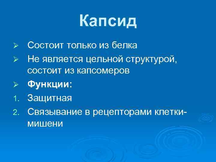 Капсид Ø Ø Ø 1. 2. Состоит только из белка Не является цельной структурой,