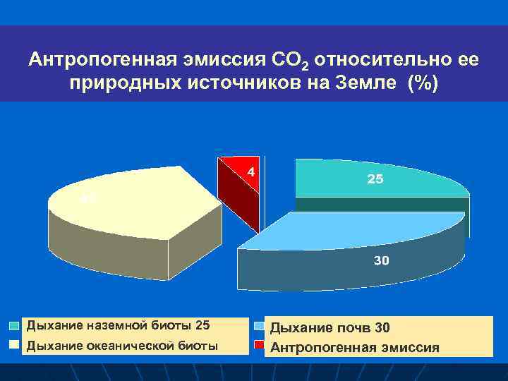 Антропогенная эмиссия СО 2 относительно ее природных источников на Земле (%) Дыхание наземной биоты