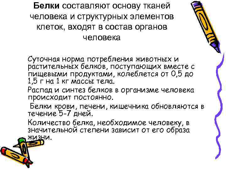 Белки составляют основу тканей человека и структурных элементов клеток, входят в состав органов человека