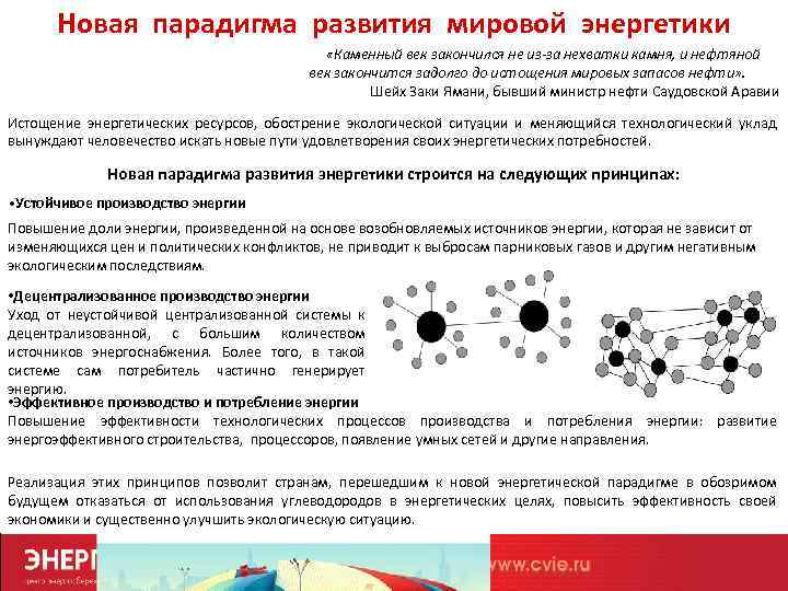 Новая парадигма развития мировой энергетики «Каменный век закончился не из-за нехватки камня, и нефтяной