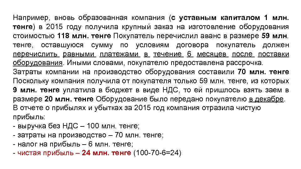 Например, вновь образованная компания (с уставным капиталом 1 млн. тенге) в 2015 году получила