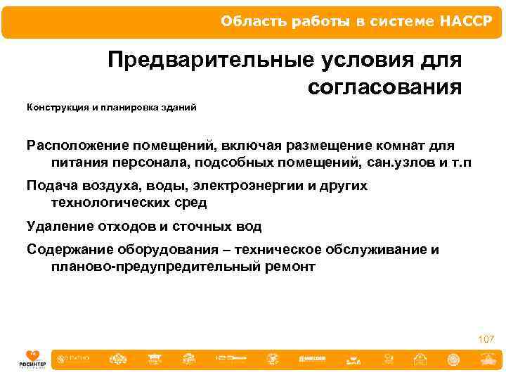 Область работы в системе НАССР Предварительные условия для согласования Конструкция и планировка зданий Расположение