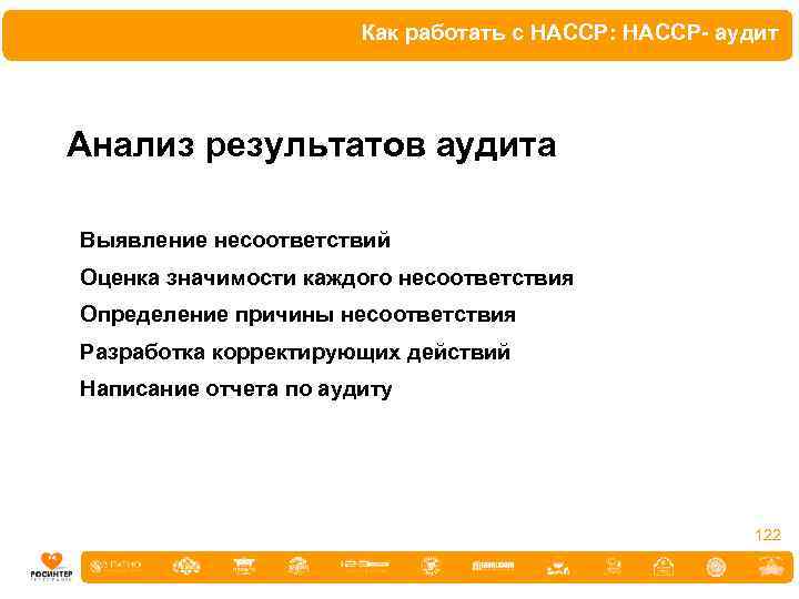 Как работать с HACCP: HACCP- аудит Анализ результатов аудита Выявление несоответствий Оценка значимости каждого