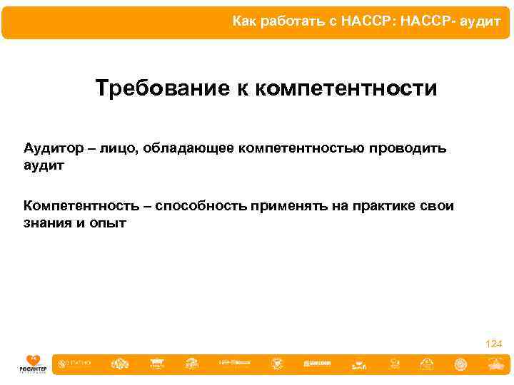 Как работать с HACCP: HACCP- аудит Требование к компетентности Аудитор – лицо, обладающее компетентностью
