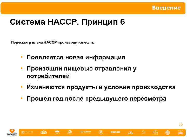 Введение Система НАССР. Принцип 6 Пересмотр плана НАССР производится если: • Появляется новая информация