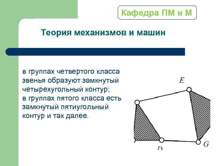 Кафедра ПМ и М Теория механизмов и машин в группах четвертого класса звенья образуют