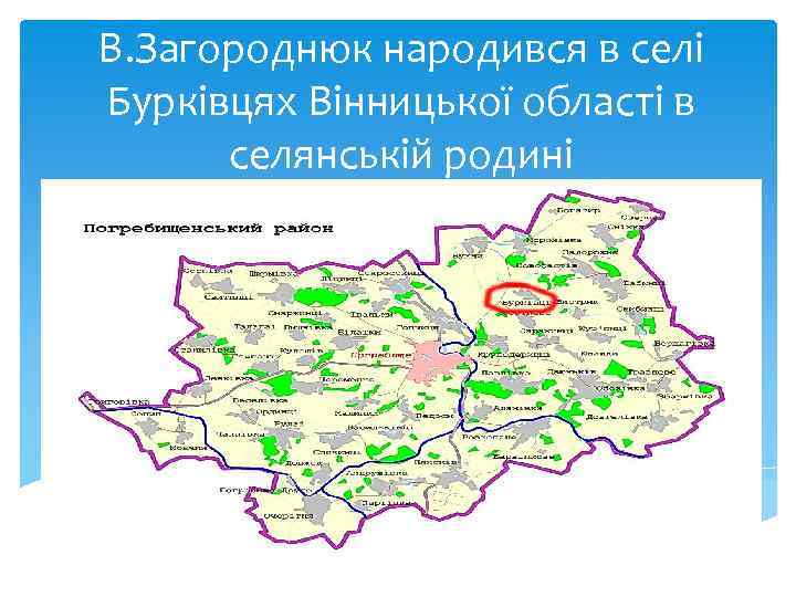 В. Загороднюк народився в селі Бурківцях Вінницької області в селянській родині 