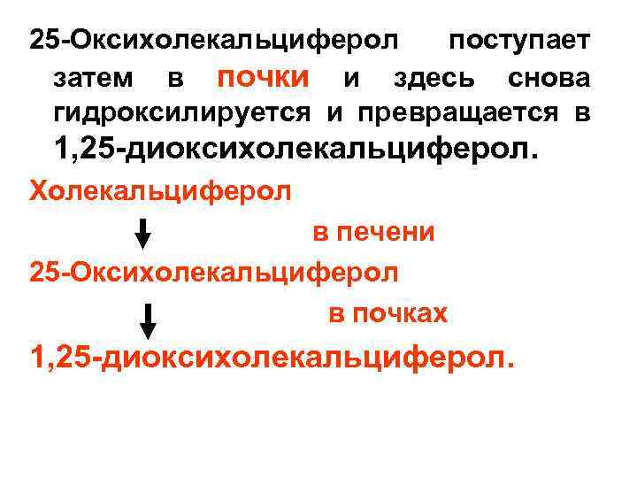 25 -Оксихолекальциферол поступает затем в почки и здесь снова гидроксилируется и превращается в 1,