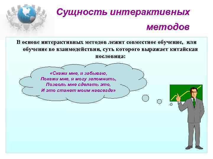 Сущность интерактивных методов В основе интерактивных методов лежит совместное обучение, или обучение во взаимодействии,